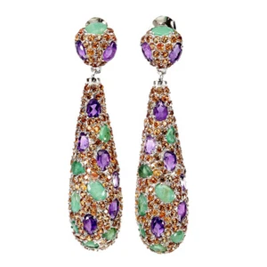 925 Sterlingsilber Ohrringe Birnen Amethyst Smaragd Saphir Edelstein Schmuck - Bild 1 von 13