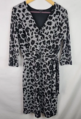 Hail3y:23 Women's Dress Size Large Gray Leopard 3/4 Sleeve V-Neck Lined Dress - Image 1 of 4