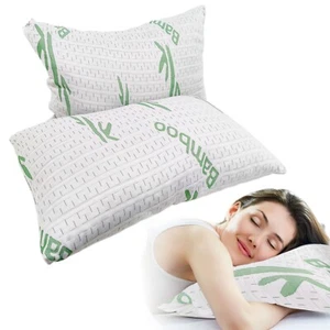 2 Pack Bamboo Supportive Hollow Fibre Pillows with Removable Bamboo Soft Cover - Picture 1 of 7