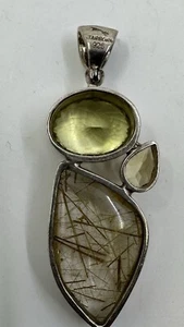 Colgante de cuarzo rutilado peridoto nacido estelar firmado 925, 15,5 gramos - Imagen 1 de 4