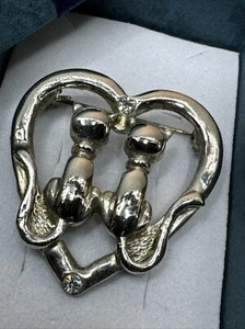 Vintage Silver Plated Cats Heart Brooch Rhinestone Vintage Style Jewelry Pin - Bild 1 von 9