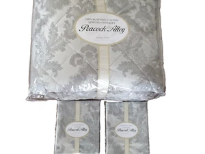3 PC PEACOCK ALLEY QUEEN CLEO QUILTED COVERLET & SHAMS PRISTINE NEW Silver Gray - Picture 1 of 11