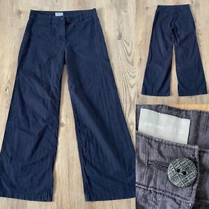 Per Una M&S Cotton Trousers UK 12 R Navy Blue Self Striped Straight Summer L29 