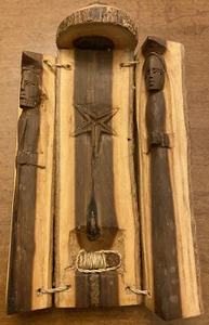 Wooden Nativity Folk Art Log Opens Up & Reveals Mary, Jesus, Joseph Hand-Carved - Picture 1 of 14