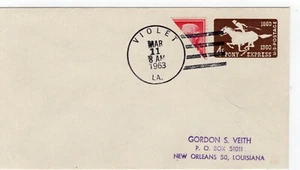 US Scott Zwei Cent Bisect mit 4 Cent Pony Express auf Cover Violet La. 1963 - Bild 1 von 2