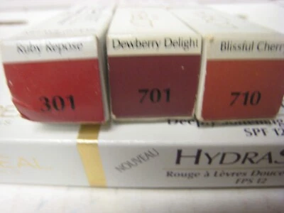 3 L'Oreal HydraSoft Lipstick 301 RUBY REPOSE 701 DEWBERRY DELIGHT 710 BLISSFUL C - Image 1 of 4