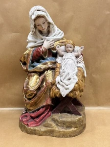 Heilige sitzende Maria Madonna mit Jesuskind Handgeschnitzt Blattgold Traumhaft - Bild 1 von 9