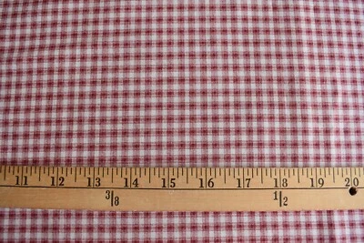 BURGUNDY & CREAM CHECKS  1/4 INCH WIDE  COTTON  BLEND FABRIC  65X44   INCHES - Image 1 of 2