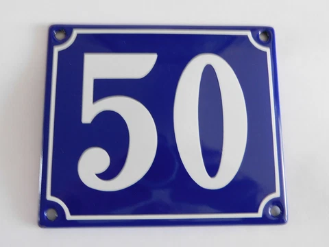 Old French Blue Enamel Porcelain Metal House Door Number Street Sign / Plate 50 Cover