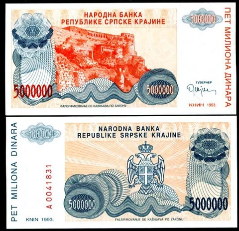 Croatia 5 Million Dinara 1993 P R24 UNC Cover