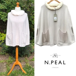 N.PEAL Pure Cashmere & Fur Trim GREY Pocket Poncho "One Size" NEW with Tags £369 - Picture 1 of 24