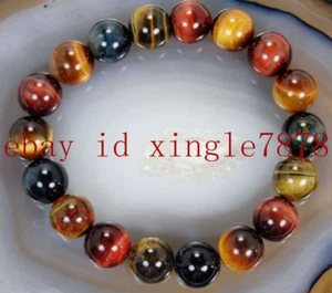 Brazalete natural multicolor de cuentas de piedras preciosas redondas ojo de tigre de 10 mm 7,5"" AAA+ - Imagen 1 de 4