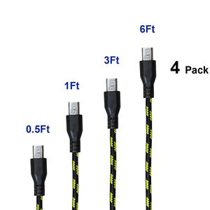 U7A4Q 4 Pack Micro USB Charger Sync Cable Nylon Braided 0.5Ft, 1Ft, 3Ft, 6Ft 