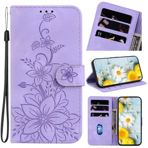 For Nokia G42 G10 G20 X10 1.4 5.4 6.2 7.2 2.3 Leather Lily Flower Magnetic Case - Picture 1 of 14
