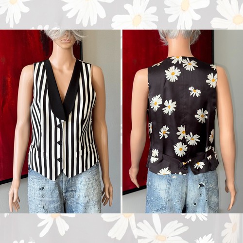 Gilet Moschino Cheap e CHIC anni '90 a righe e stampa margherita taglia 46