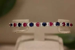 5Ct Round Cut Lab-Created Pink Ruby Women Wedding Bracelet 14K White Gold Plated - Picture 1 of 8