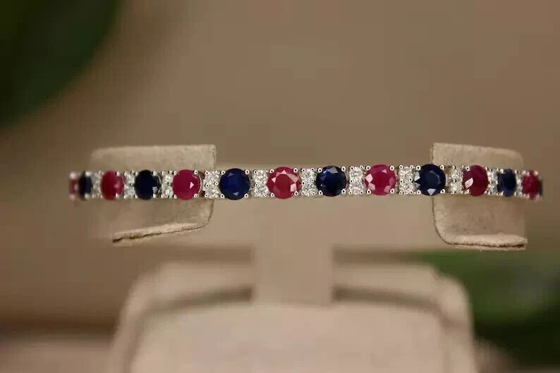 5Ct Round Cut Lab-Created Pink Ruby Women Wedding Bracelet 14K White Gold Plated - Image 1 of 4