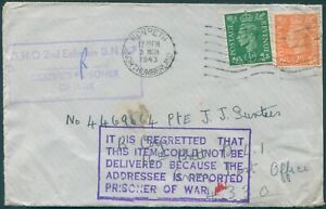 Great Britain 1943 cover to soldier in Tunisia POW undeliverable mail