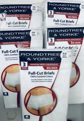 Roundtree & York Big Men 3 pares de calzoncillos de corte completo acanalados de algodón peinado blancos nuevos Foto 1 de 3