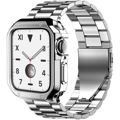 Correa de acero inoxidable iWatch con estuche para Apple Watch Series 9 8 7 65 4 SE Foto 1 de 4