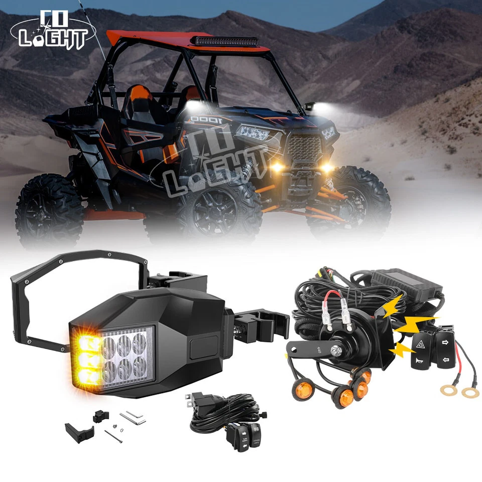 Rear Side Mirrors w/Amber LED Lights UTV Turn Signal Horn Kit For Polaris RZR XP - Image 1 of 4
