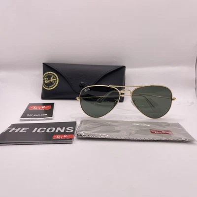 Óculos de sol Ray Ban unissex aviador grande metal fino RB3025 dourado/verde - Imagem 1 de 4