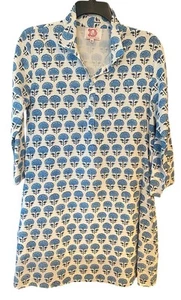 Victoria Dunn Gr. M blau weiß feminin Boho Baumwolle fließend Statement Taschen Kleid - Bild 1 von 8