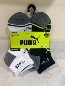 PUMA 6 Pares Niños Calcetines Cuarto Crew Entrenamiento LG 9-11 Zapato Talla 4-9.5 Gris/Blanco - Imagen 1 de 6