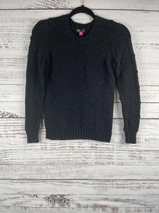 Vince Camuto Sweater Womens XXS Black Textured Polka Dot Knit Pullover Crewneck - Picture 1 of 6