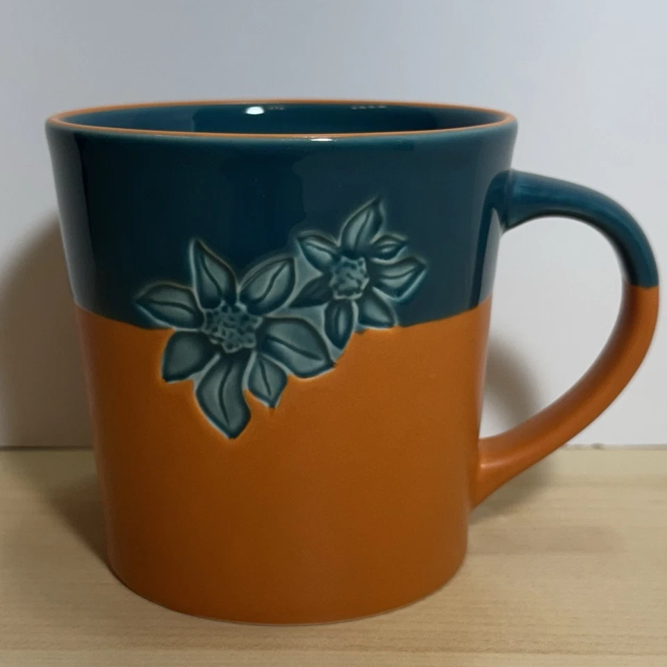 Taza de café Starbucks retirada verde azulado naranja floral 17 oz taza de cerámica 2006 Foto 1 de 4