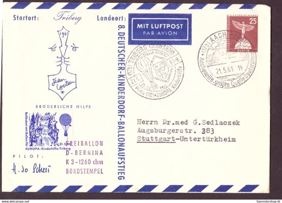 Ballonpost Bund SST Trieberg et Aach à Stuttgart 1961 - Photo 1/1