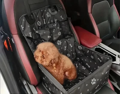 Elevador de asiento de coche para mascotas para perros pequeños gatos con bolsillos y correas de seguridad - negro Foto 1 de 3