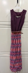 Faded Glory Maxi Dress Purple Pink & Brown Belt Size 3X - Picture 1 of 7