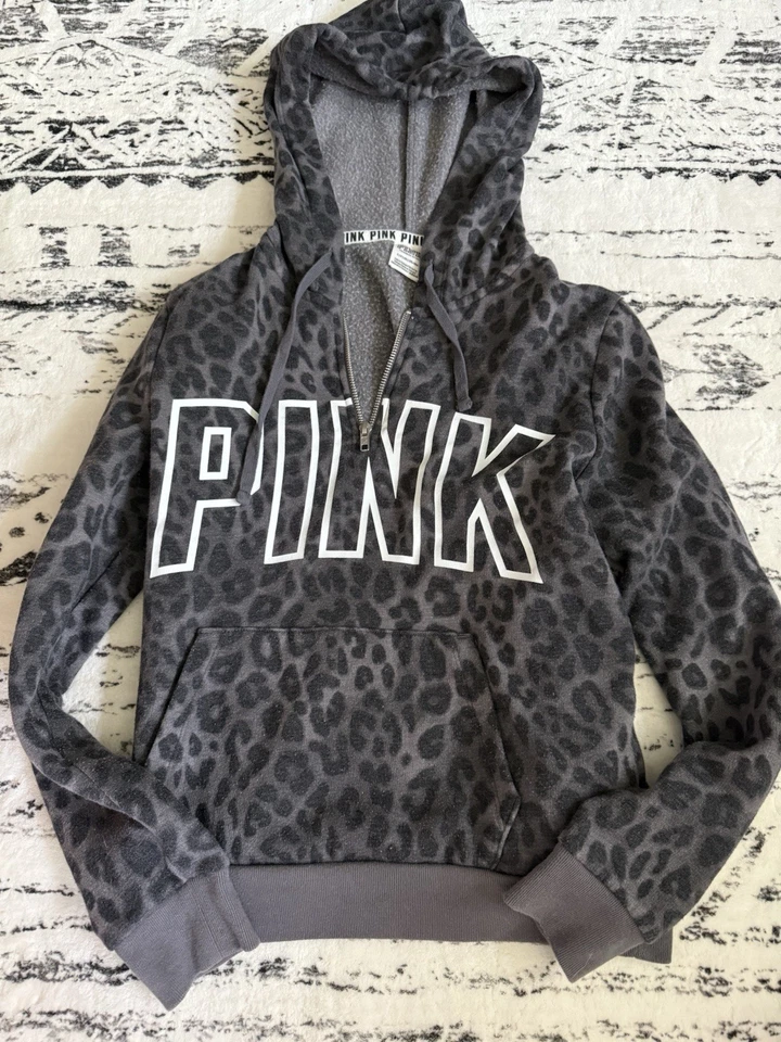 VS PINK Cheetah Leopardo Media Cremallera Sudadera con Capucha De Colección Y2K  Foto 1 de 3