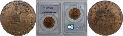 C 1792 1C  Kentucky Cent, Lancaster  PCGS MS-63 RD - Image 1 of 3