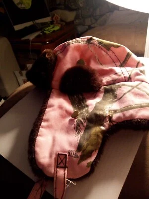 Vintage New Duck Dynasty Adult Pink Camo Trapper Hat w/ Brown Fur Flaps - Image 1 of 4