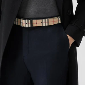 $780 Authentic BNWT BURBERRY Vintage Check & Leather Waist Belt Mens Size 36/90 - Picture 1 of 15