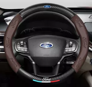 15" PU Leather+Carbon fiber Steering Wheel Cover For 1901-2025 Ford All models - Picture 1 of 16