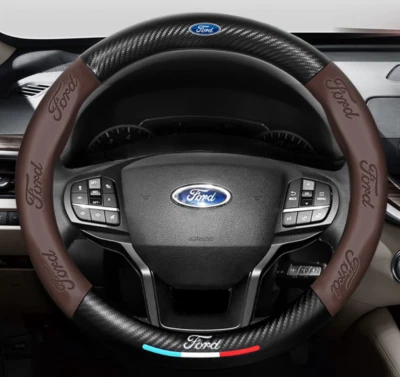 15" PU Leather+Carbon fiber Steering Wheel Cover For 1901-2025 Ford All models - Image 1 of 4