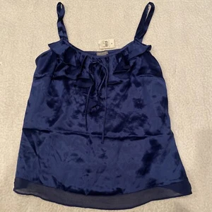 Ann Taylor 100 % Seide blau Bluse Tank Rüschen vorne. Reißverschlüsse an der Seite Größe 10 Neu mit Etikett - Bild 1 von 4
