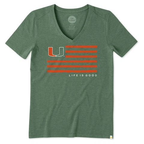 Life is Good NCAA Miami Hurricanes Women's MH Team Flag Cool Vee Tee, Large Cover