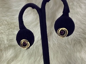 14k Yellow Gold Post Earrings w/Amethyst &Removable Knot Jackets 2.3g Signed INV - Picture 1 of 17