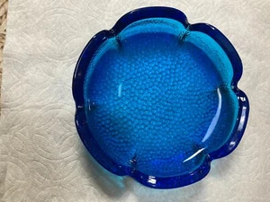Pebbled Lotus Trinket Ashtray MCM Vintage Peacock Blue 7" Good Cond. - Picture 1 of 7