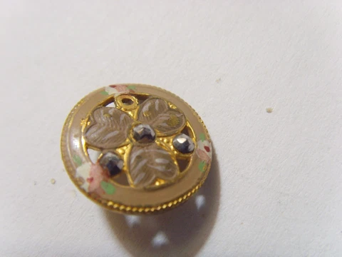 1800s antique Victorian gold tone metal button cut steel accents as is FC1030 Cover