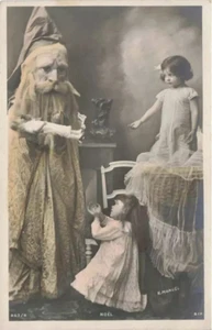 Rare Strange Antique Photograph Adorable Little Girls with Grand Scary Face 1900 - Picture 1 of 2