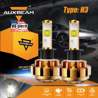 AUXBEAM H3 LED Headlights Conversion Kit 6000K White Fog Light Bulbs 60W 12000LM - Image 1 of 4