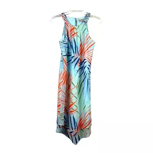 Vestido Dressbarn Azul Coral Rosa Hoja de Palma Estampado Cambio Sin Mangas Mujer Talla 4 - Imagen 1 de 8