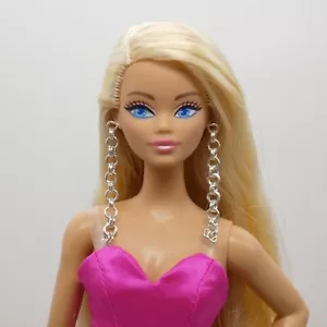 Earrings For Barbie Integrity Toys Size Doll Long Silver Chain White Gold Dangle - Picture 1 of 9