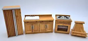 1/12 Dollhouse Kitchen Set Wooden Refrigerator Oven Sink Miniature Appliances - Picture 1 of 17
