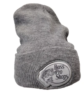 Men's BASS PRO SHOP Gray Beanie Big Mouth Bass One Size Acrylic Tight Knit Weave - Picture 1 of 8